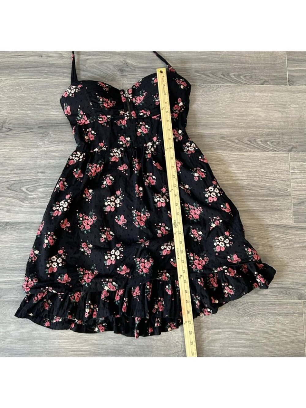Guess Dress Womens 8 Black Floral Vintage Y2K Sweetheart Halter Sundress Ruffle - Picture 8 of 15